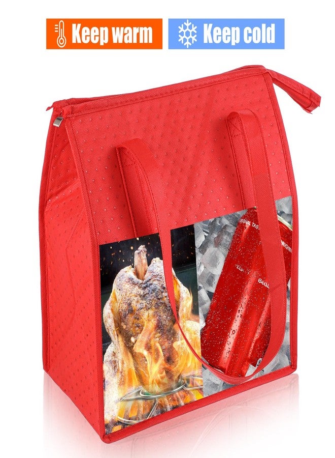 Caeuiciw 6 Pcs Insulated Grocery Bags Insulated Shopping Bag Small Red Large Reusable Insulat Cooler Bag with Zipper Top Shopping Totes for Hot or Cold Food - Image 5